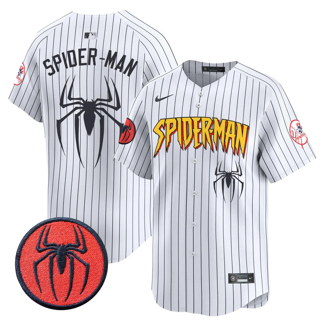 Men's New York Yankees Spider-Man  Jersey in Pinstripe