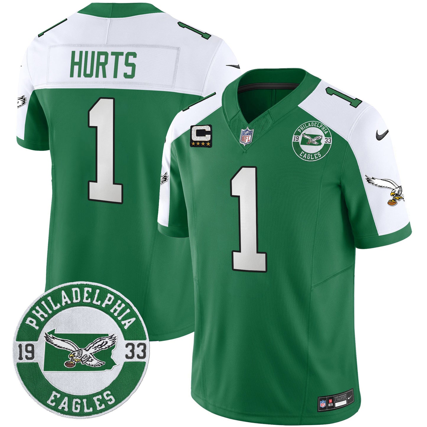Men's Philadelphia Eagles 2024 Throwback Vapor Limited Jersey - Est. 1933 Patch - All Stitched