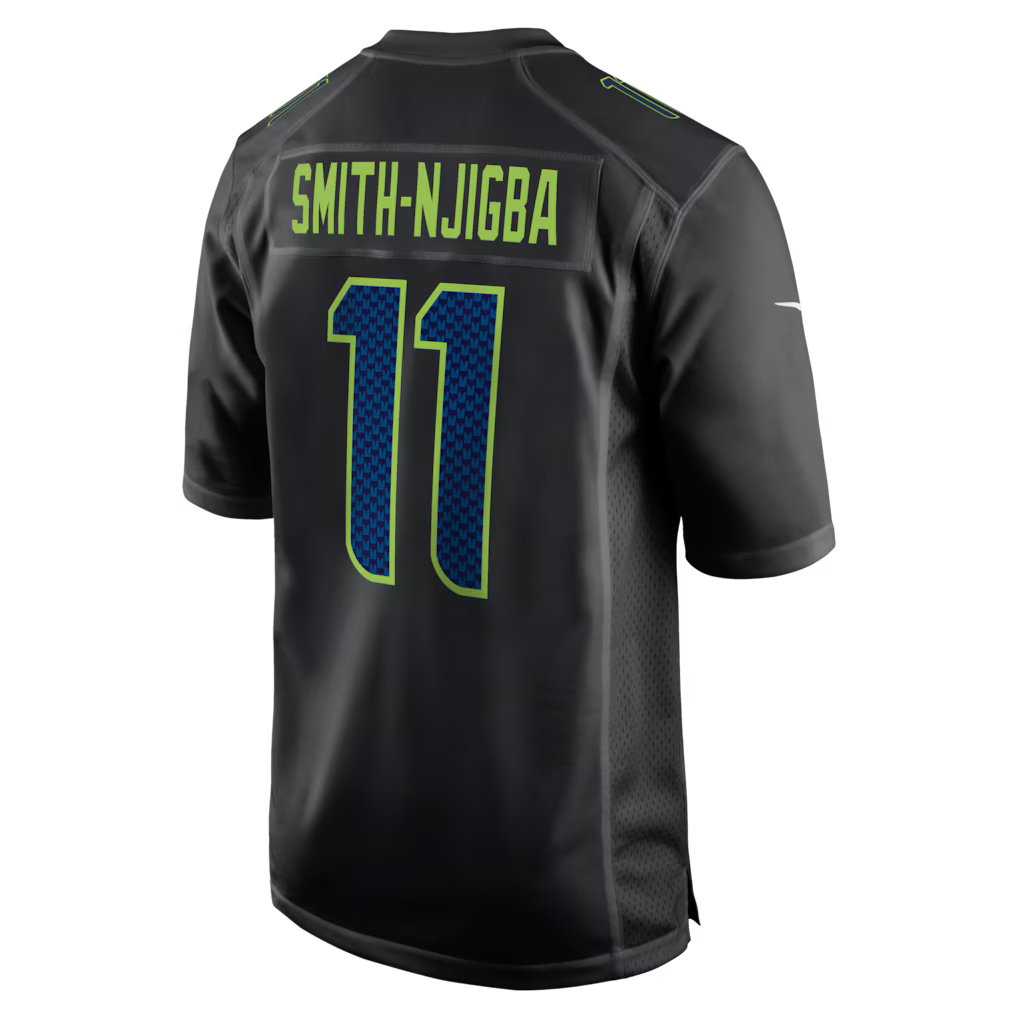 Back View of Seattle Seahawks Super Bowl LX Patch Carbon Jersey