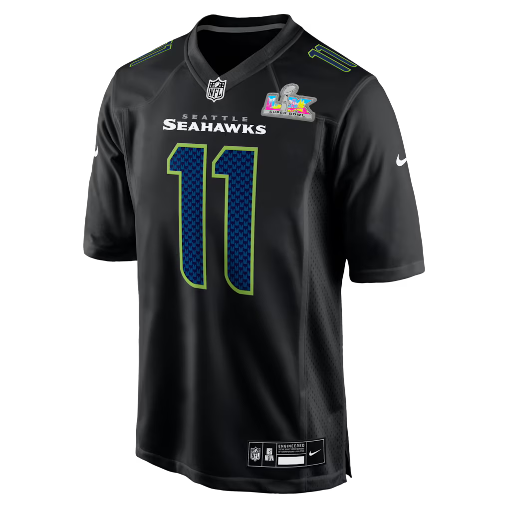 Front View of Seattle Seahawks Super Bowl LX Patch Carbon Jersey