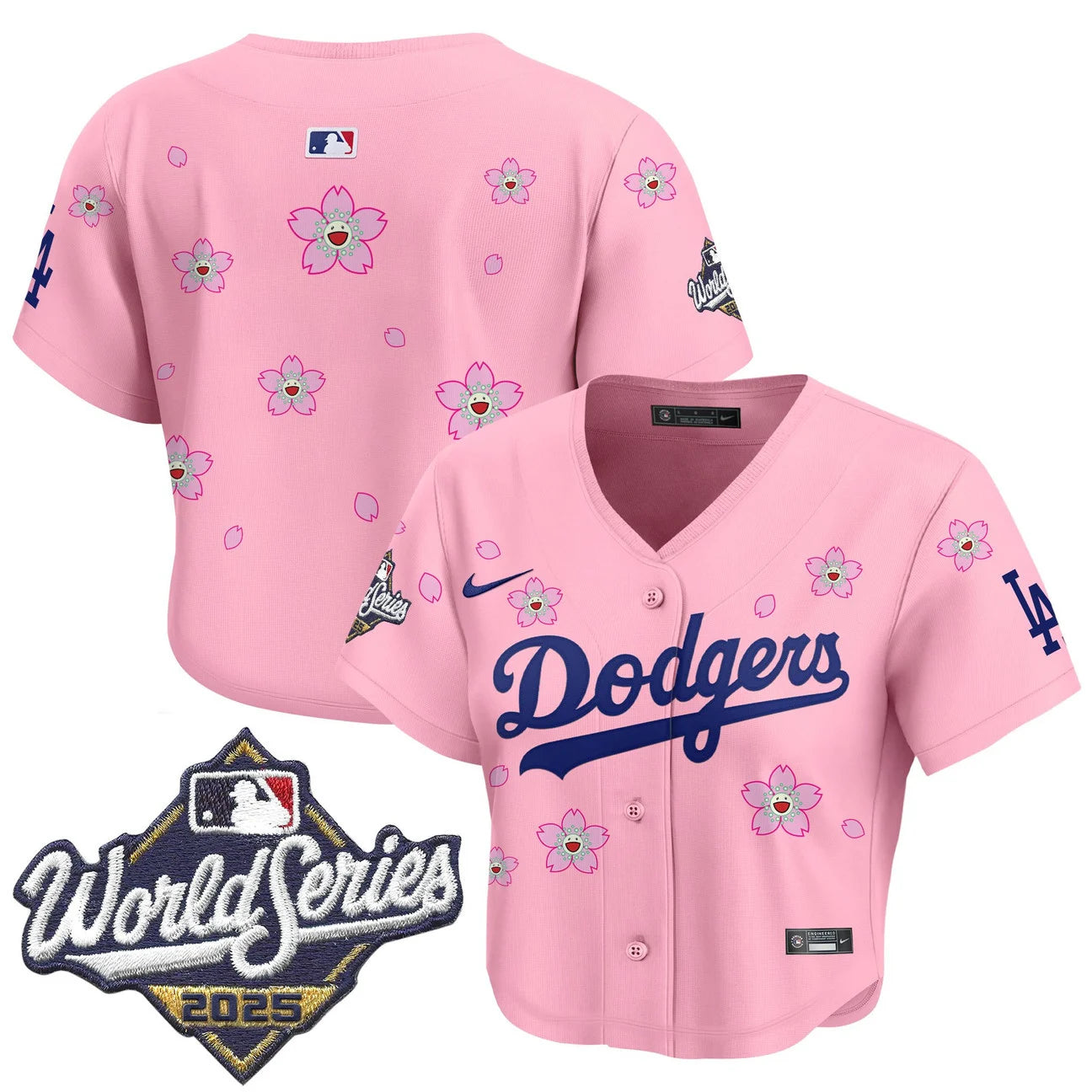 Women's Dodgers 2025 World Series x Tokyo Series Crop Top Baseball Jersey - All Stitched