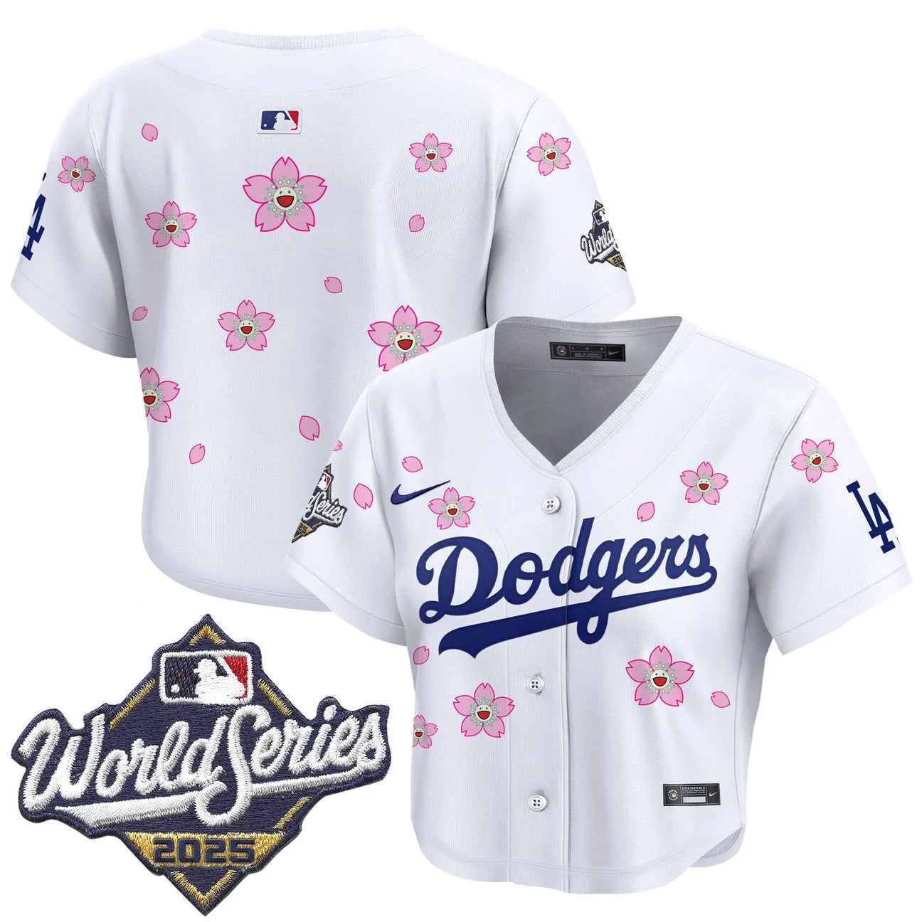 Women's Dodgers 2025 World Series x Tokyo Series Crop Top Baseball Jersey - All Stitched