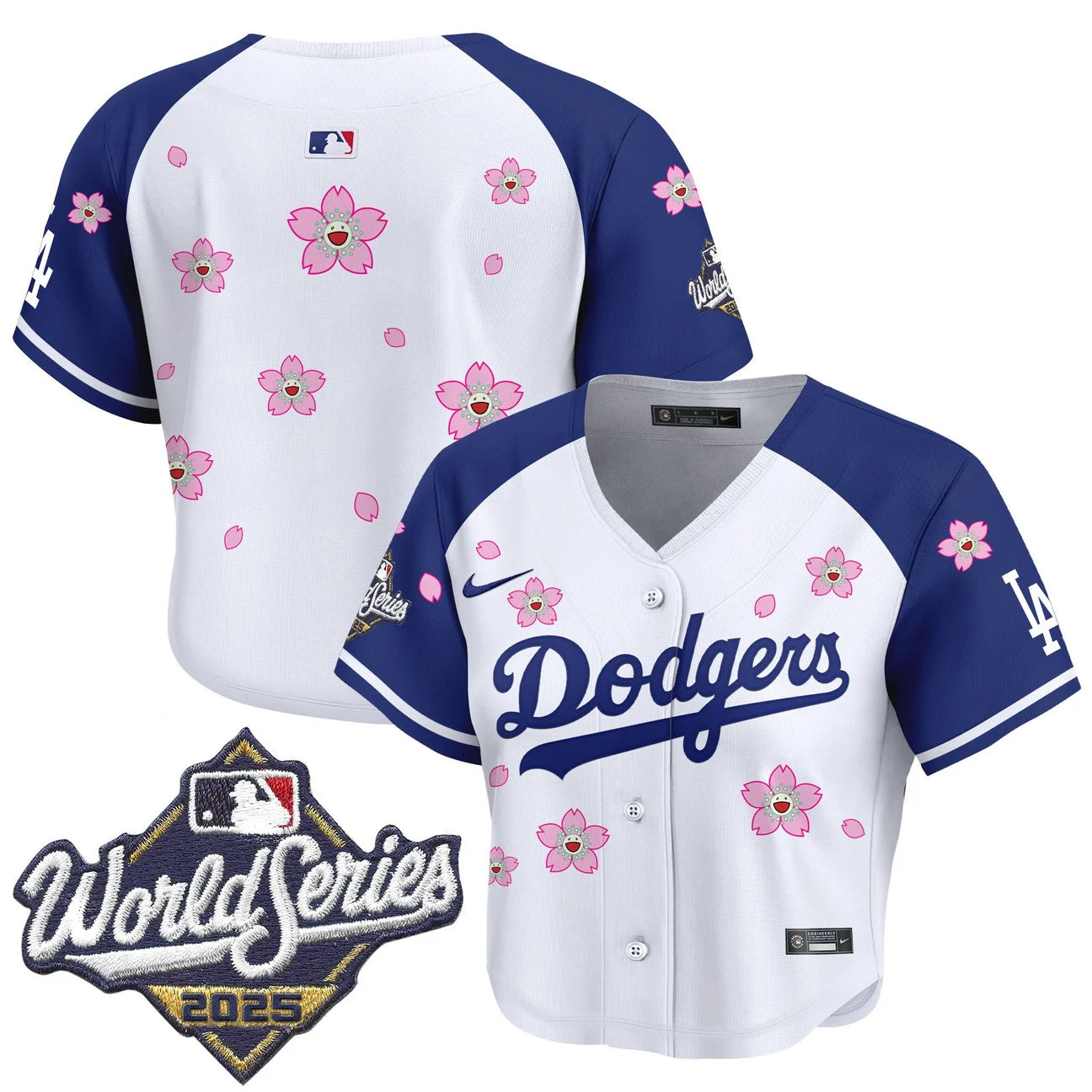 Women's Dodgers 2025 World Series x Tokyo Series Crop Top Baseball Jersey - All Stitched