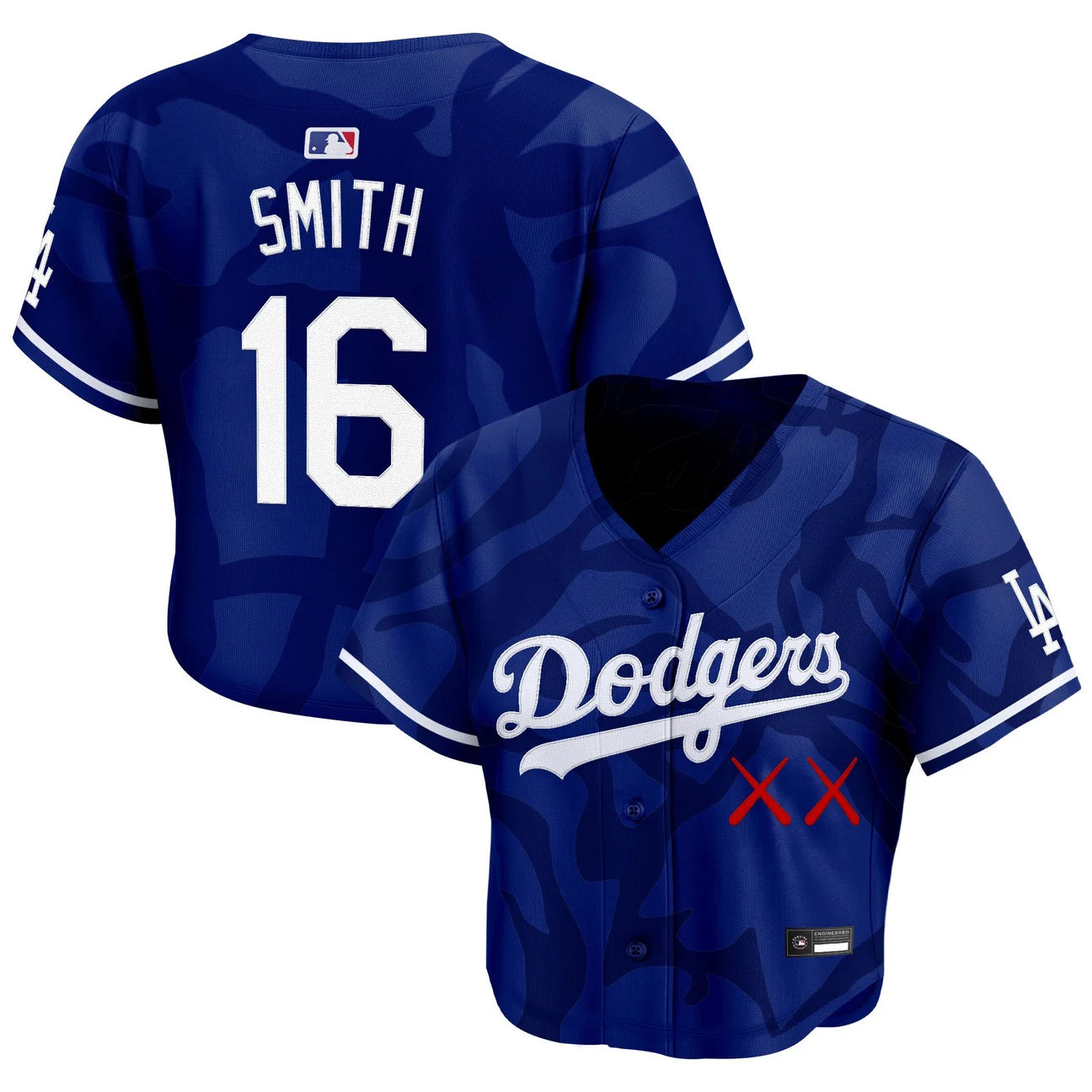 Women's Los Angeles Dodgers x KAWS Crop Top Baseball Jersey - All Stitched