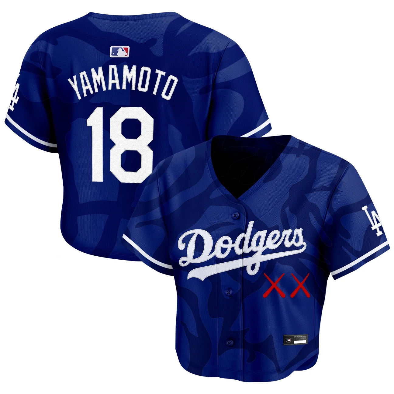 Women's Los Angeles Dodgers x KAWS Crop Top Baseball Jersey - All Stitched