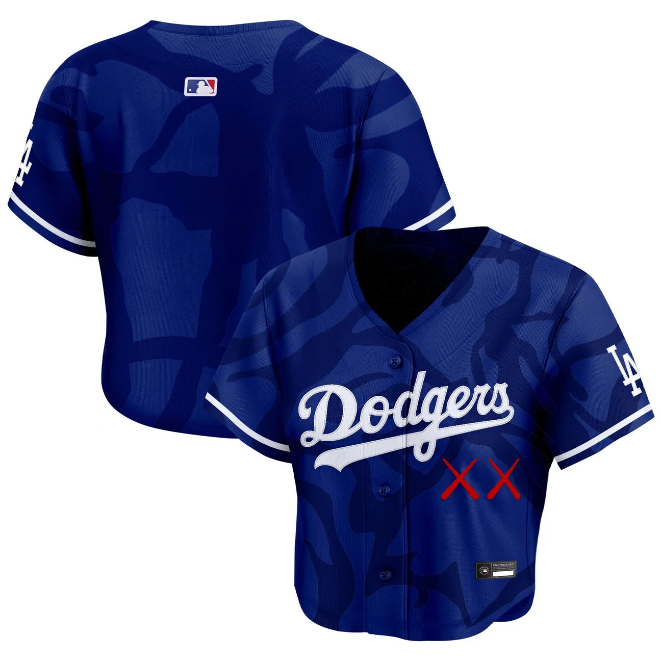 Women's Los Angeles Dodgers x KAWS Crop Top Baseball Jersey - All Stitched