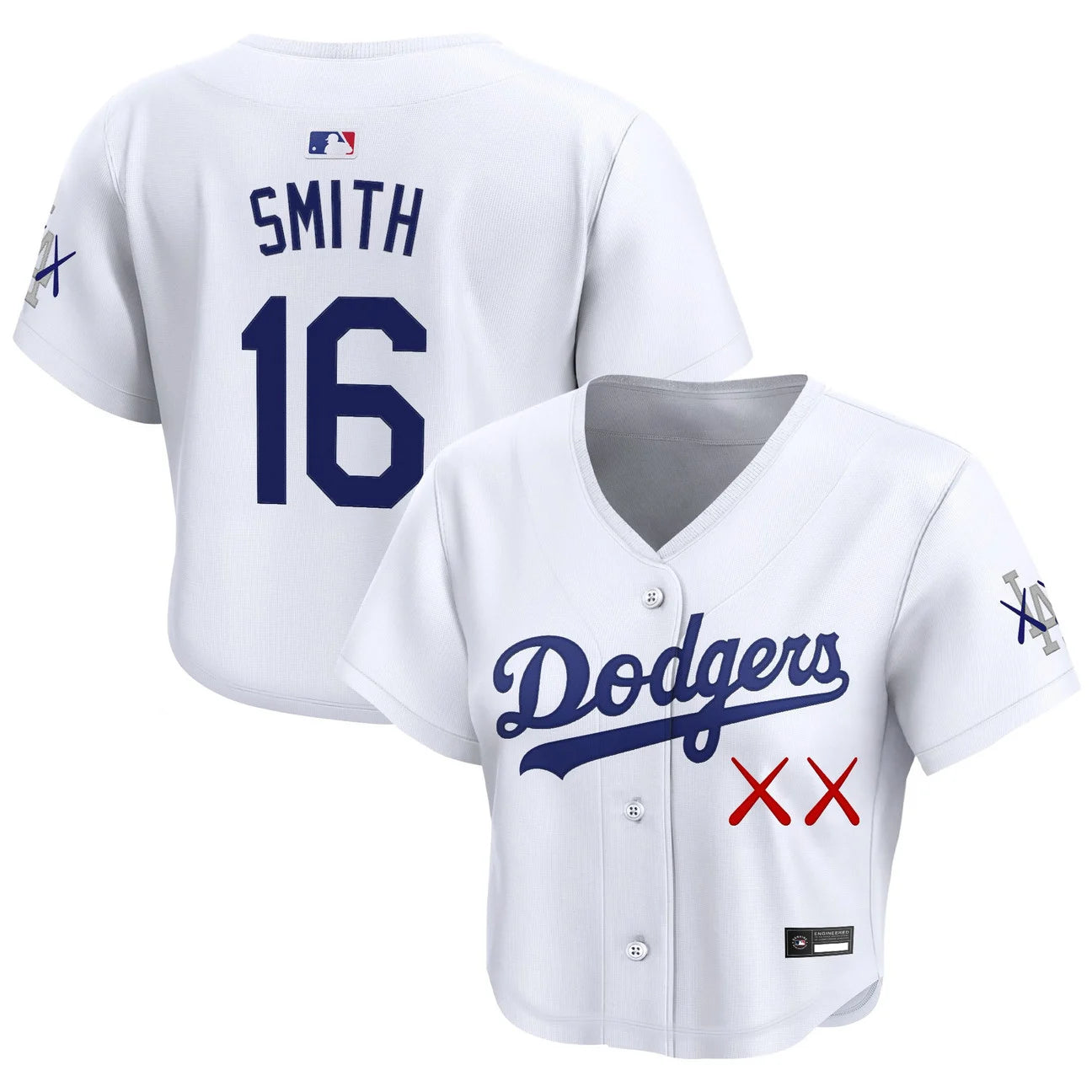 Women's Los Angeles Dodgers x KAWS Crop Top Baseball Jersey - All Stitched