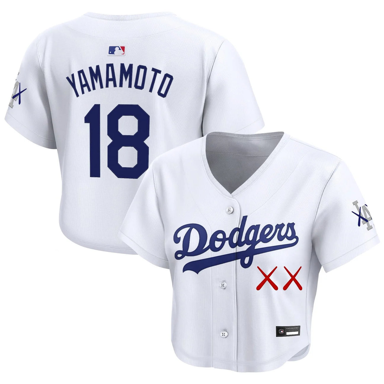 Women's Los Angeles Dodgers x KAWS Crop Top Baseball Jersey - All Stitched