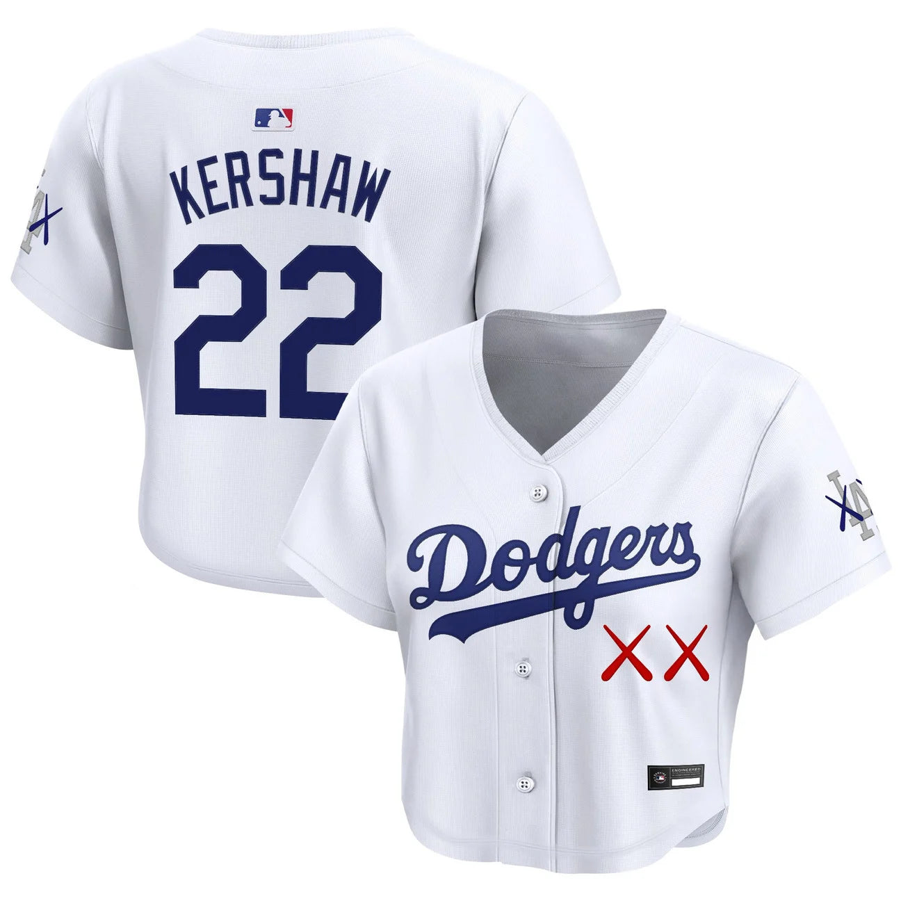 Women's Los Angeles Dodgers x KAWS Crop Top Baseball Jersey - All Stitched