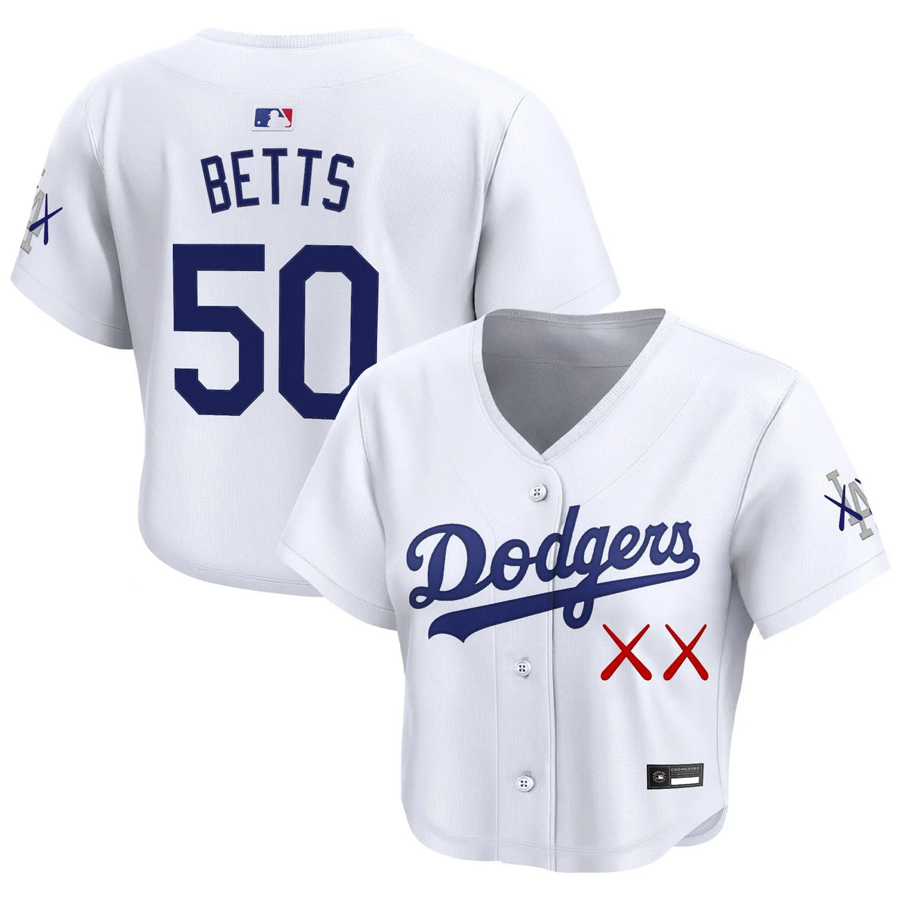 Women's Los Angeles Dodgers x KAWS Crop Top Baseball Jersey - All Stitched