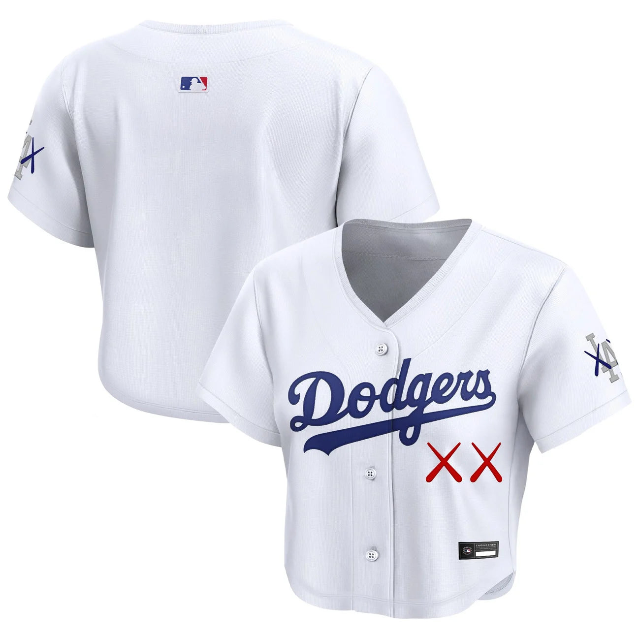Women's Los Angeles Dodgers x KAWS Crop Top Baseball Jersey - All Stitched